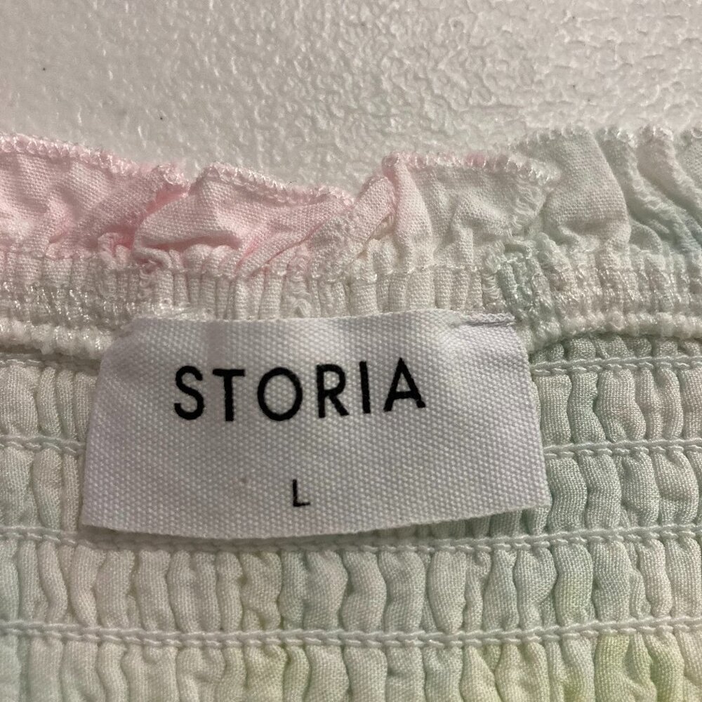 STORIA Womens Smoked Cropped Tank Top Straps Rainbow Pastel Ruffle Size L Life - Picture 6 of 8